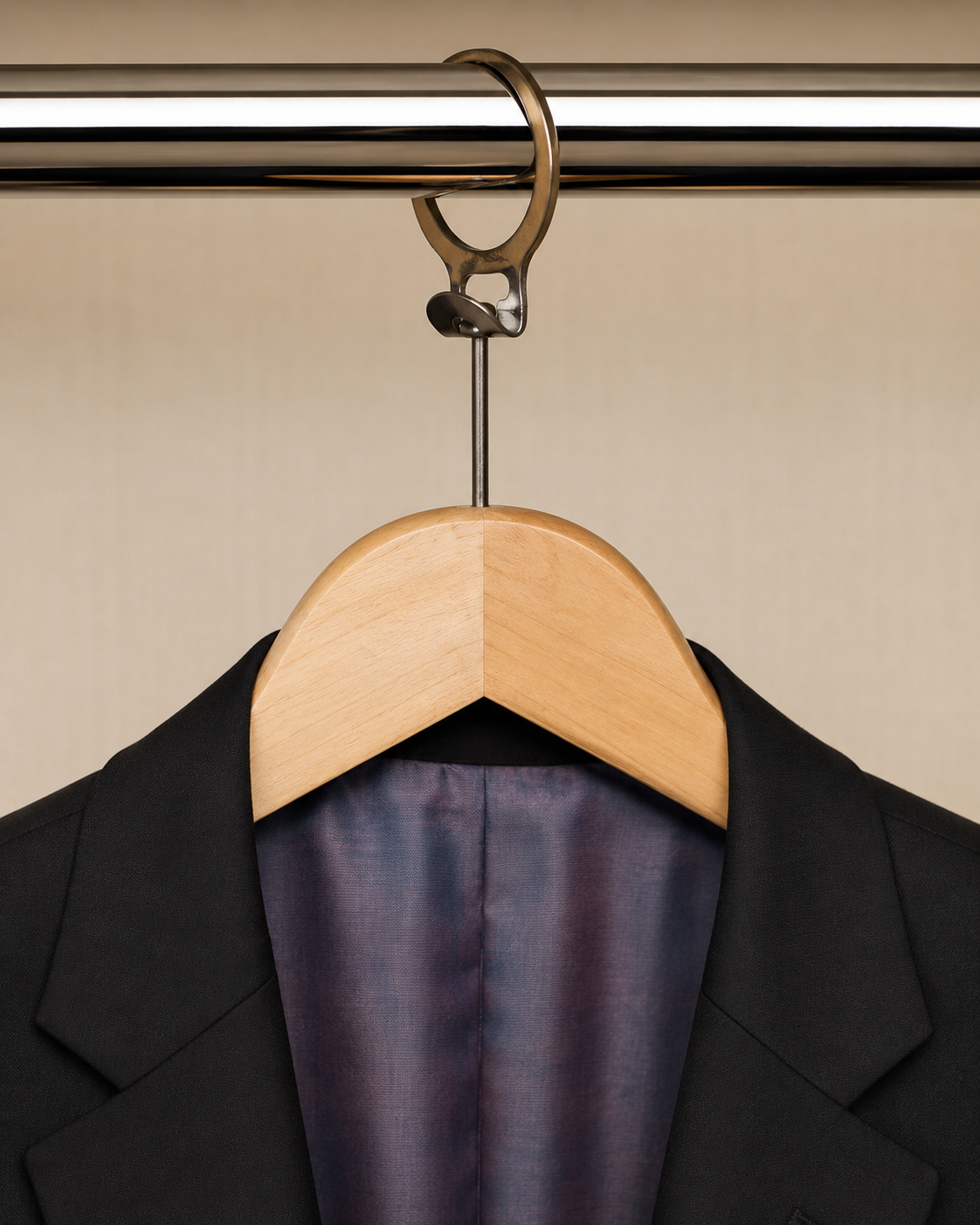 Jacket hanging on a hotel anti-theft hanger