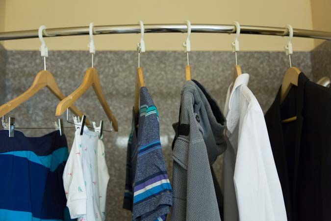 Multiple garments hanging with ConvertAHanger while traveling