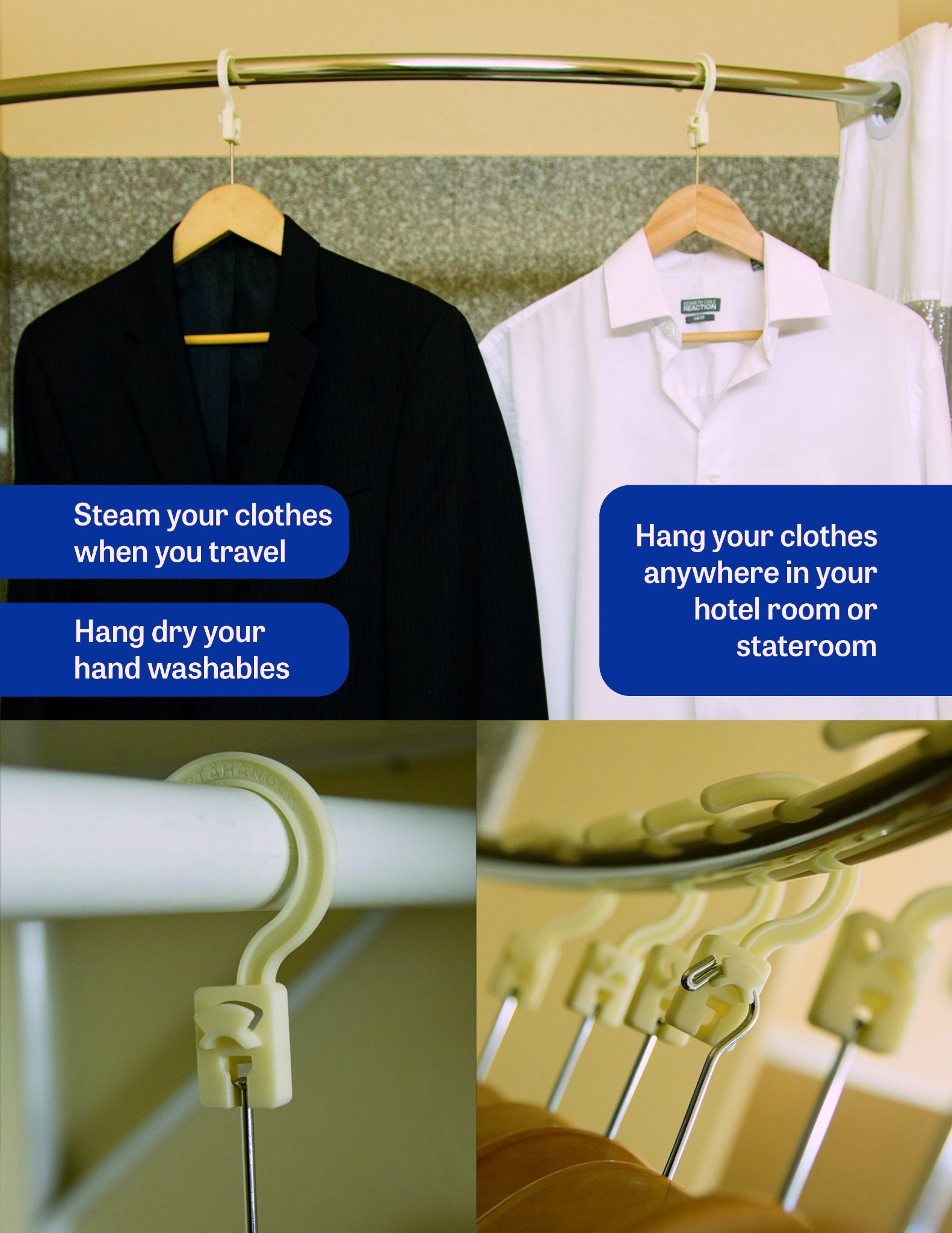 ConvertAHanger back product card showing travel clothing care uses